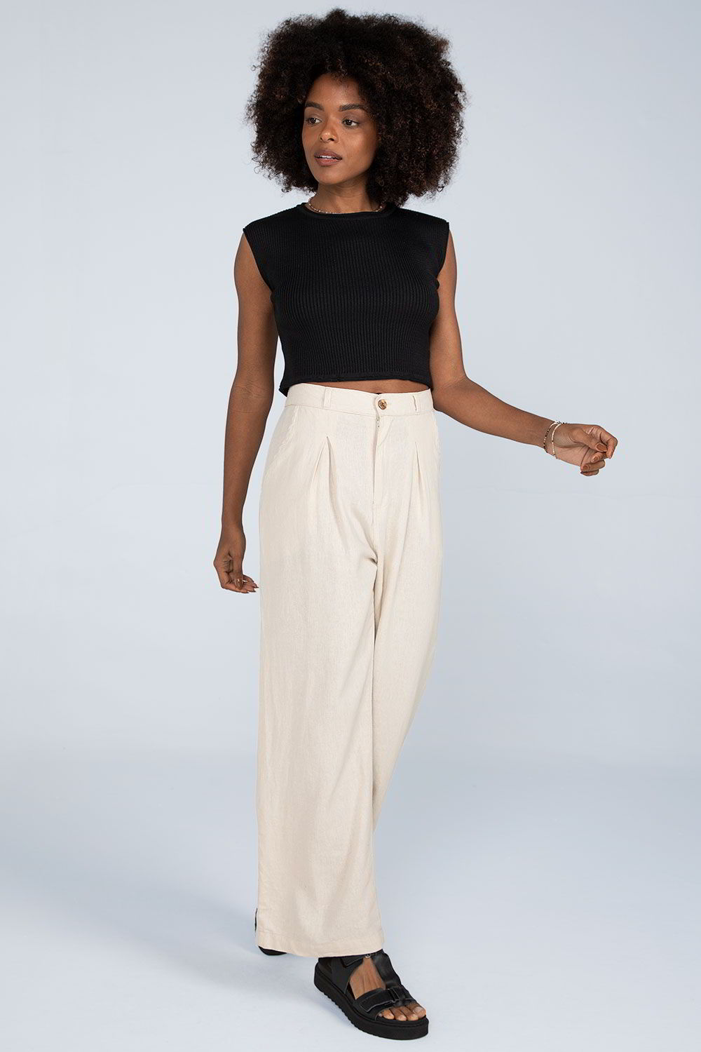 Calça pantalona de best sale linho