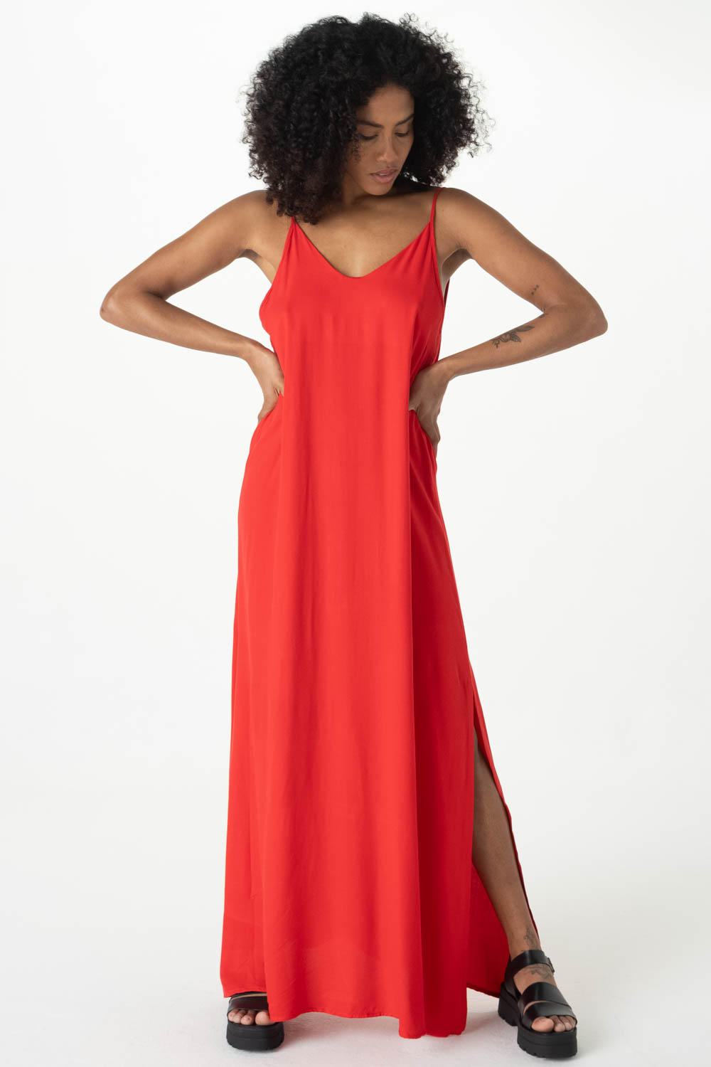 Vestido vermelho liso longo cheap