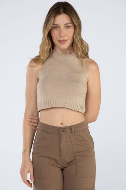 Cropped Tricô com gola