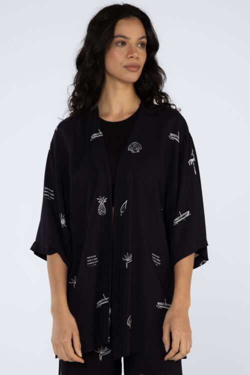 Kimono estampado com mangas