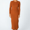Vestido midi canelado touch manga longa