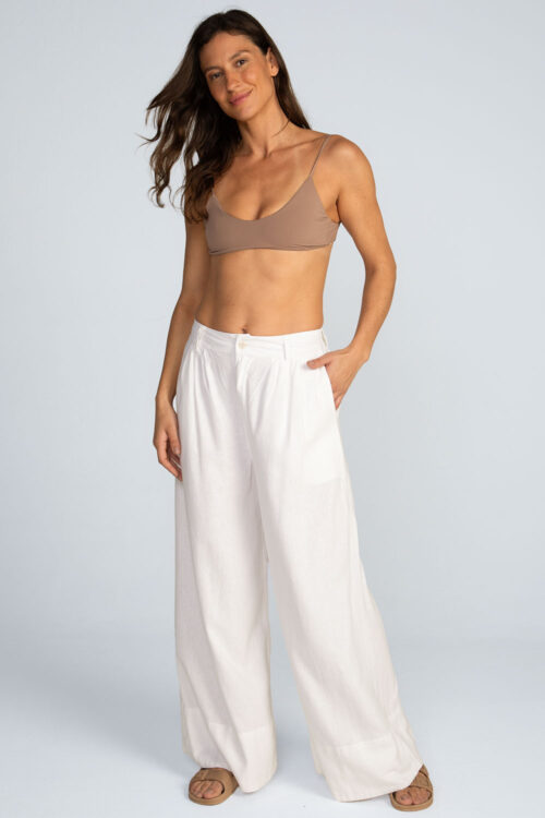 Calça pregas em linho Calca Branca 110SS26057 1