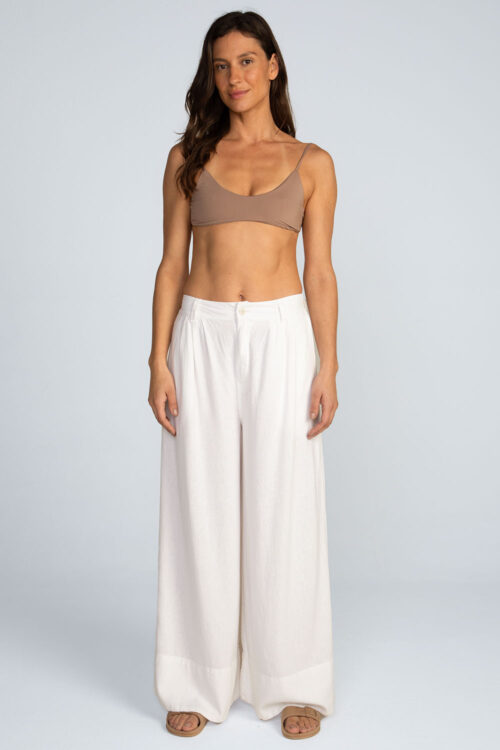 Calça pregas em linho Calca Branca 110SS26057 5