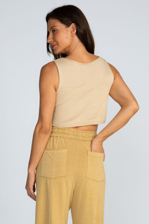 Calça em malha estonada Calca Mostarda 110SS26055 6