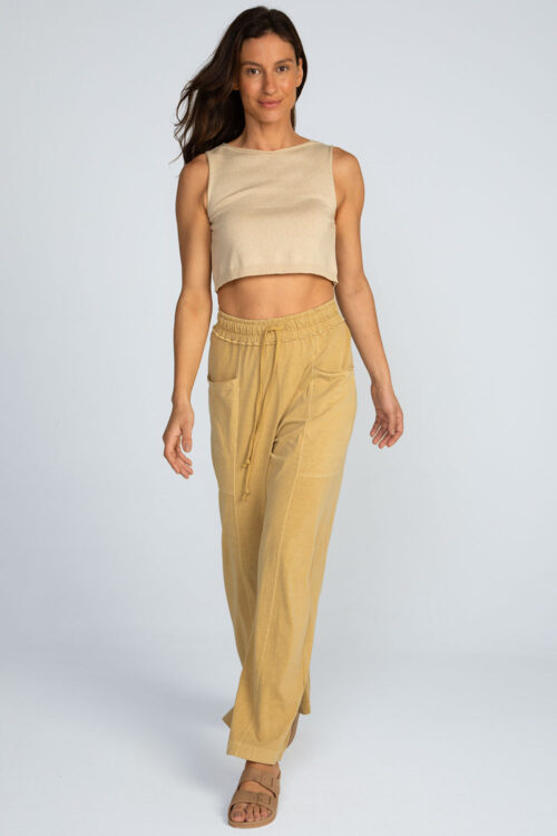 Calça em malha estonada Calca Mostarda 110SS26055 7