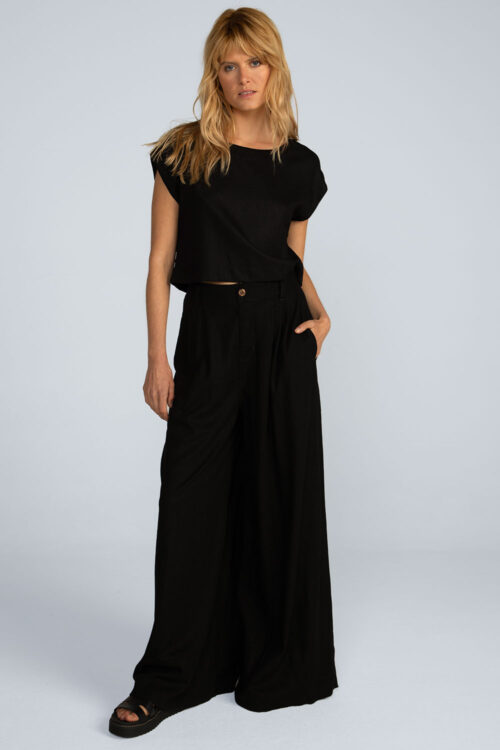 Calça pregas em linho Calca Preta 110SS26057 4