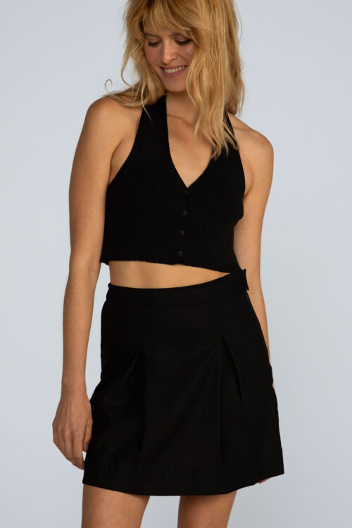 Saia curta linho Saia Preto 116SS26120 5