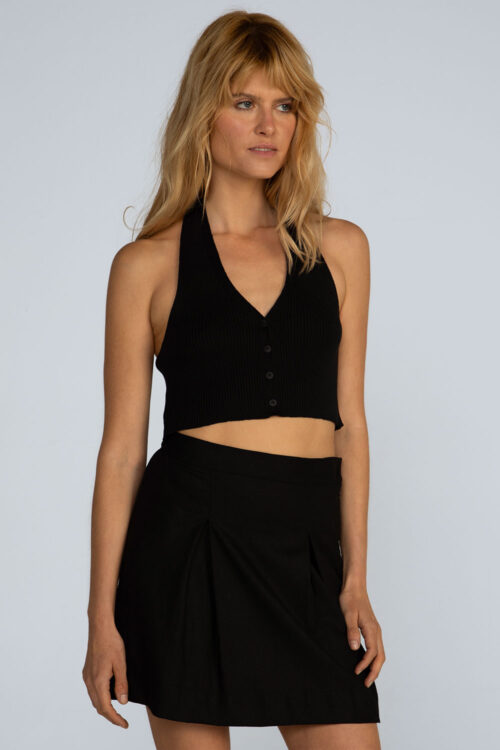 Saia curta linho Saia Preto 116SS26120 6