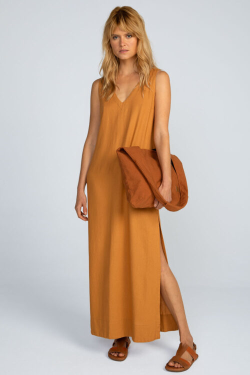 Vestido longo linho Vestido Amendoa 113SS26092 1