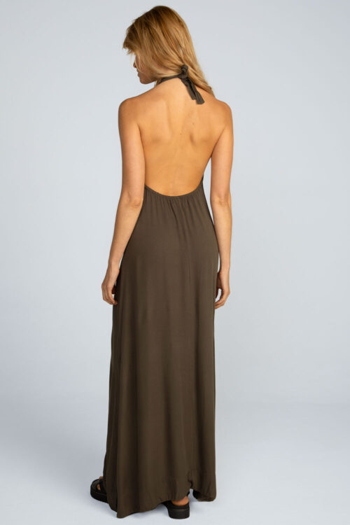 Vestido longo viscose lisa Vestido Musgo 113SS26091 7