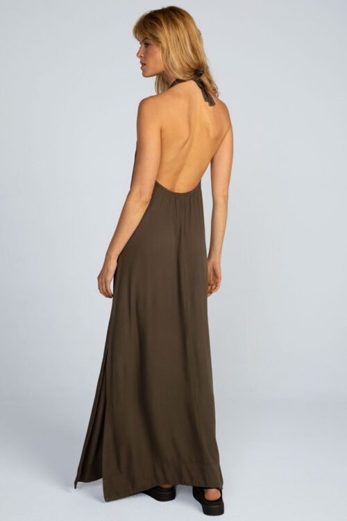 Vestido longo viscose lisa Vestido Musgo 113SS26091 8