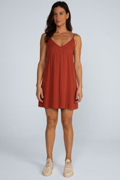 Vestido curto liso alças Vestido Terracota 113SS26075 1