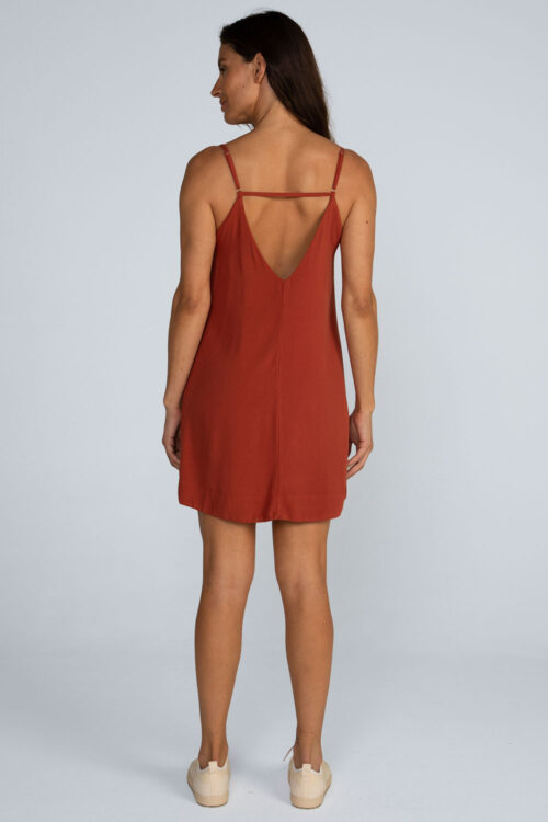 Vestido curto liso alças Vestido Terracota 113SS26075 3