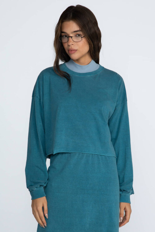 Cropped manga longa malha estonada