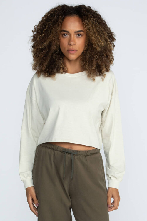 Cropped manga longa malha estonada