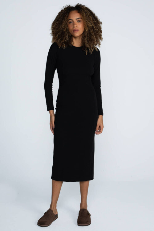 Vestido longo canelado manga longa